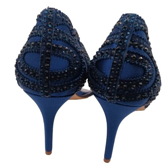 NEW Badgley Mischka Marla Blue Satin Beaded‎ Embellished Heels Size 8.5 - Picture 8 of 14